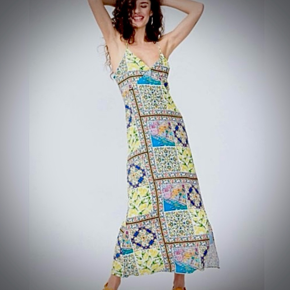 Terez New York Amalfi Italy Holiday Patchwork V-Neck Maxi Dress